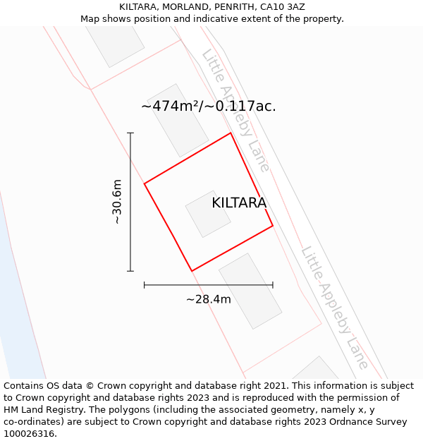 KILTARA, MORLAND, PENRITH, CA10 3AZ: Plot and title map