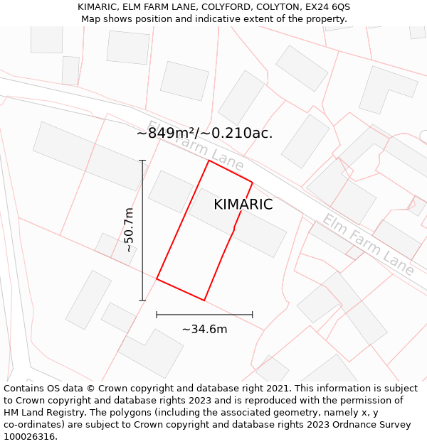 KIMARIC, ELM FARM LANE, COLYFORD, COLYTON, EX24 6QS: Plot and title map