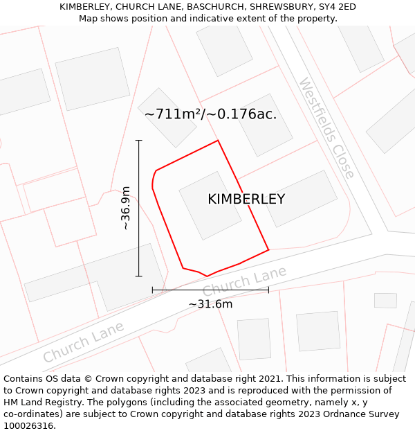 KIMBERLEY, CHURCH LANE, BASCHURCH, SHREWSBURY, SY4 2ED: Plot and title map