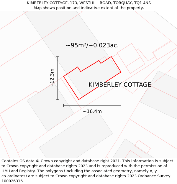 KIMBERLEY COTTAGE, 173, WESTHILL ROAD, TORQUAY, TQ1 4NS: Plot and title map