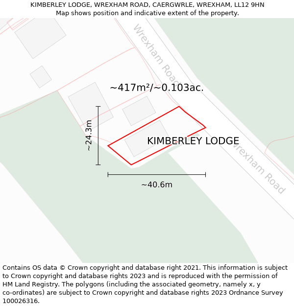 KIMBERLEY LODGE, WREXHAM ROAD, CAERGWRLE, WREXHAM, LL12 9HN: Plot and title map