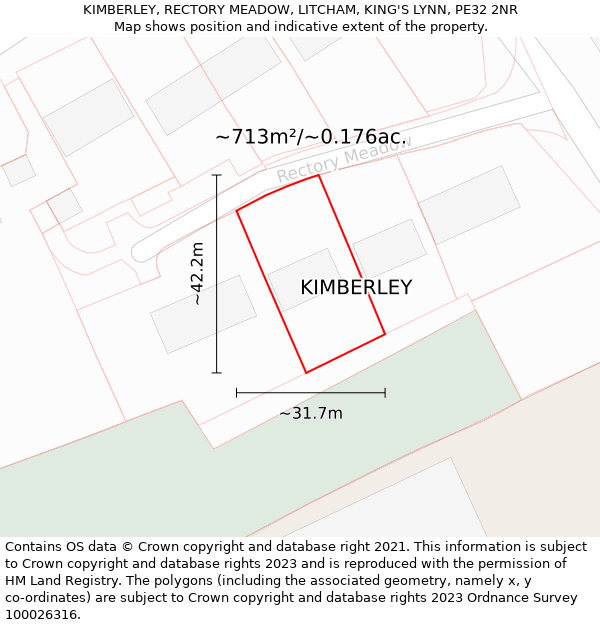 KIMBERLEY, RECTORY MEADOW, LITCHAM, KING'S LYNN, PE32 2NR: Plot and title map