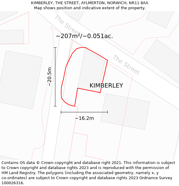 KIMBERLEY, THE STREET, AYLMERTON, NORWICH, NR11 8AA: Plot and title map