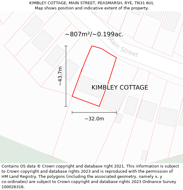 KIMBLEY COTTAGE, MAIN STREET, PEASMARSH, RYE, TN31 6UL: Plot and title map