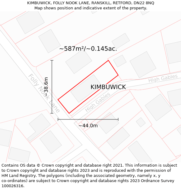 KIMBUWICK, FOLLY NOOK LANE, RANSKILL, RETFORD, DN22 8NQ: Plot and title map