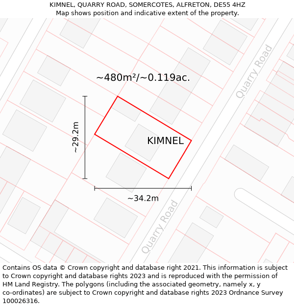 KIMNEL, QUARRY ROAD, SOMERCOTES, ALFRETON, DE55 4HZ: Plot and title map