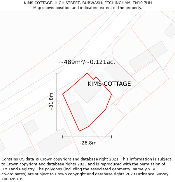 KIMS COTTAGE, HIGH STREET, BURWASH, ETCHINGHAM, TN19 7HH: Plot and title map