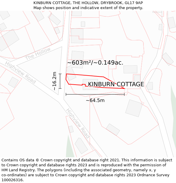KINBURN COTTAGE, THE HOLLOW, DRYBROOK, GL17 9AP: Plot and title map