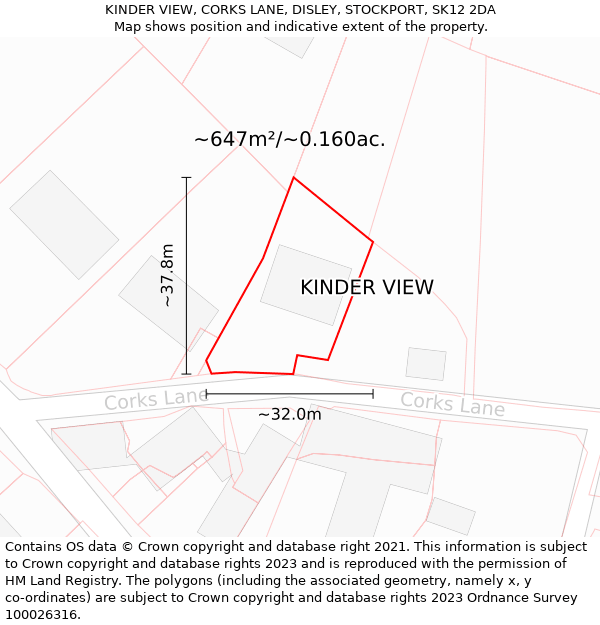 KINDER VIEW, CORKS LANE, DISLEY, STOCKPORT, SK12 2DA: Plot and title map