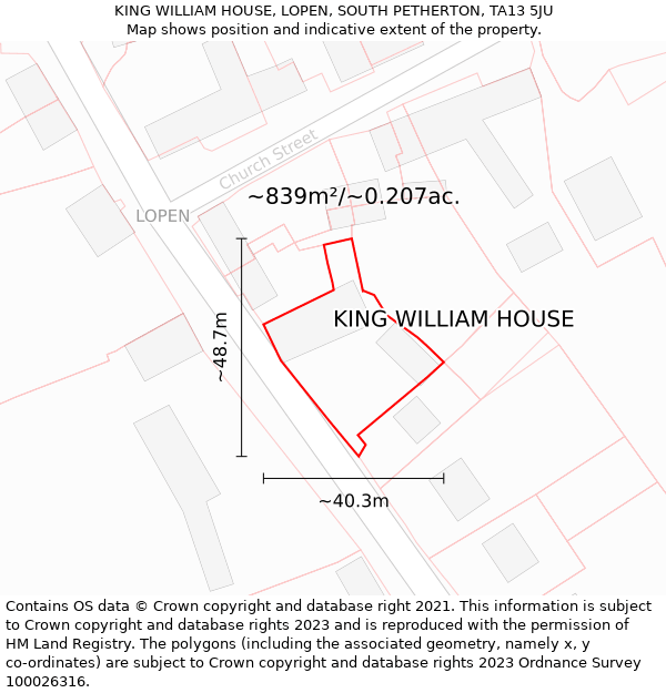 KING WILLIAM HOUSE, LOPEN, SOUTH PETHERTON, TA13 5JU: Plot and title map