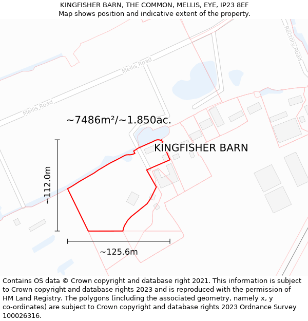KINGFISHER BARN, THE COMMON, MELLIS, EYE, IP23 8EF: Plot and title map