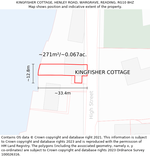 KINGFISHER COTTAGE, HENLEY ROAD, WARGRAVE, READING, RG10 8HZ: Plot and title map