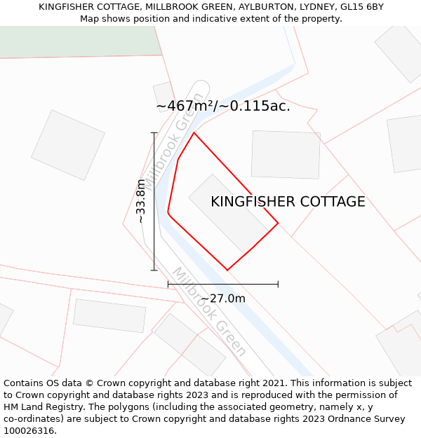 KINGFISHER COTTAGE, MILLBROOK GREEN, AYLBURTON, LYDNEY, GL15 6BY: Plot and title map