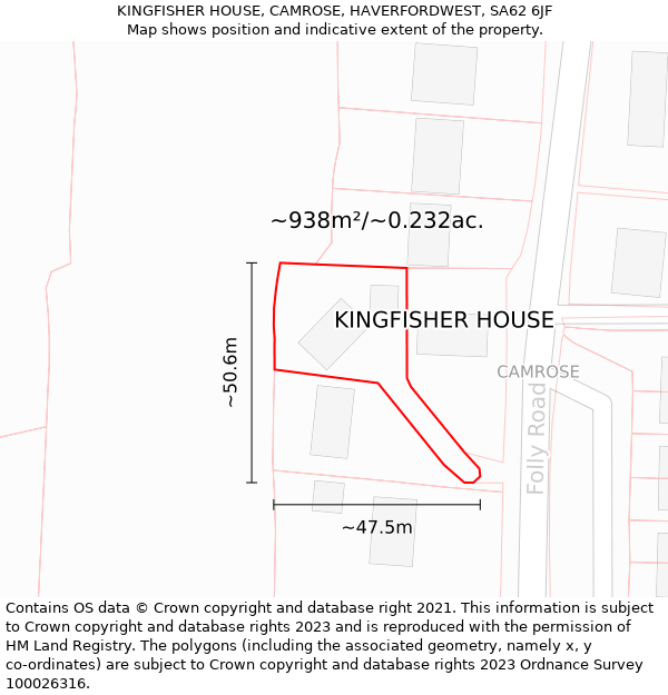 KINGFISHER HOUSE, CAMROSE, HAVERFORDWEST, SA62 6JF: Plot and title map