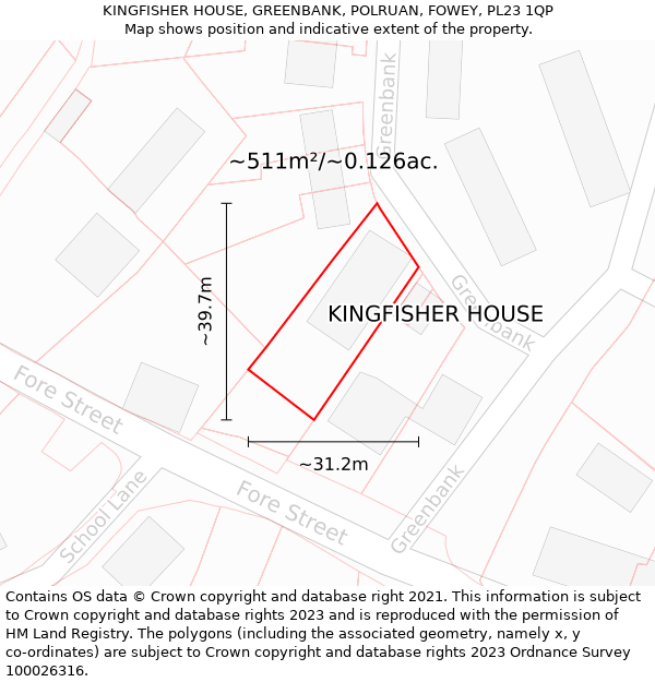 KINGFISHER HOUSE, GREENBANK, POLRUAN, FOWEY, PL23 1QP: Plot and title map