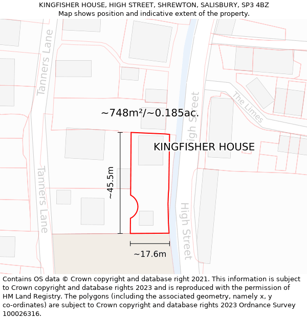 KINGFISHER HOUSE, HIGH STREET, SHREWTON, SALISBURY, SP3 4BZ: Plot and title map