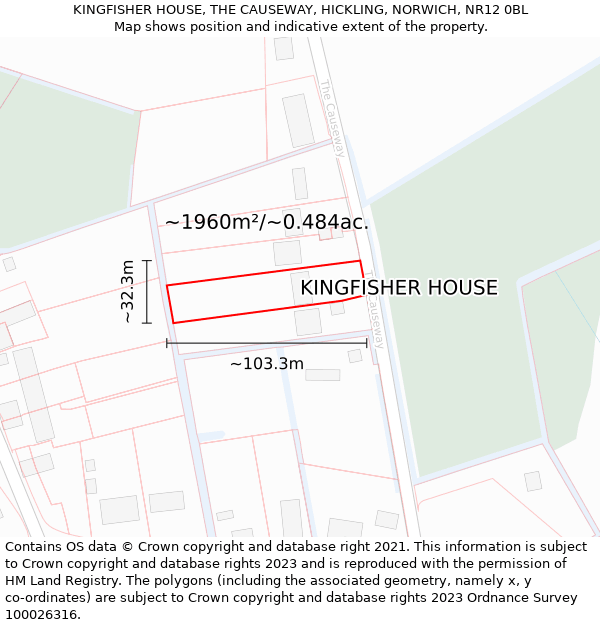 KINGFISHER HOUSE, THE CAUSEWAY, HICKLING, NORWICH, NR12 0BL: Plot and title map