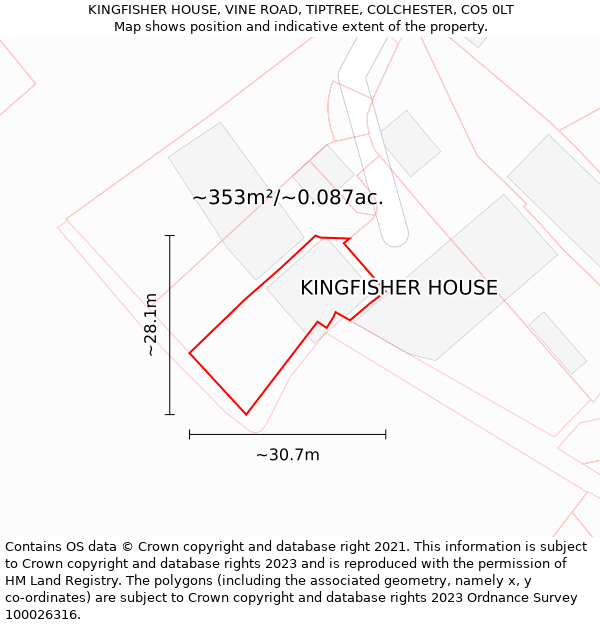 KINGFISHER HOUSE, VINE ROAD, TIPTREE, COLCHESTER, CO5 0LT: Plot and title map