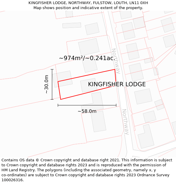 KINGFISHER LODGE, NORTHWAY, FULSTOW, LOUTH, LN11 0XH: Plot and title map