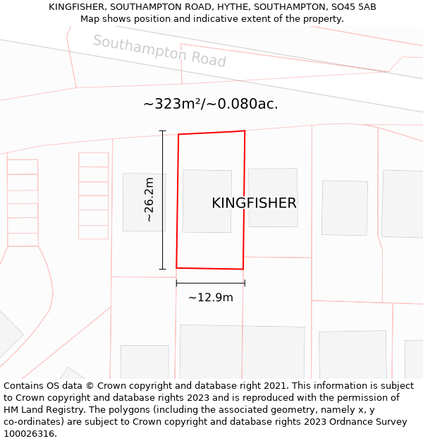 KINGFISHER, SOUTHAMPTON ROAD, HYTHE, SOUTHAMPTON, SO45 5AB: Plot and title map