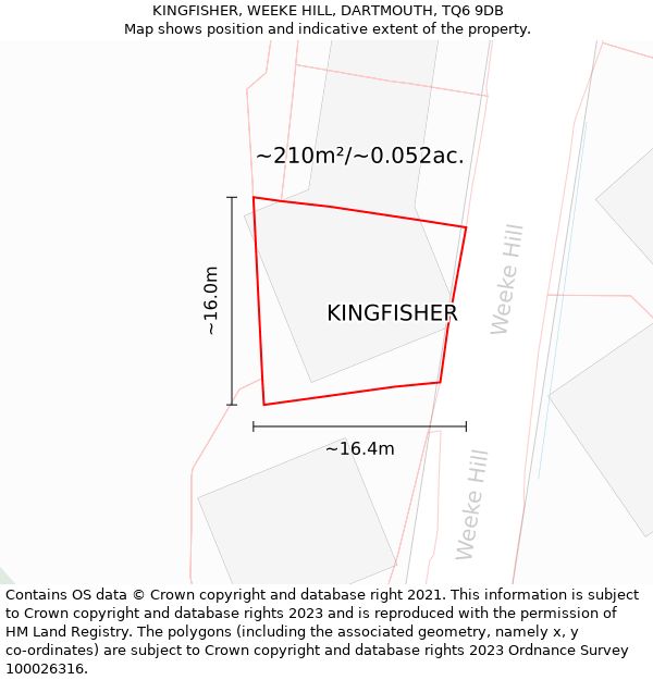 KINGFISHER, WEEKE HILL, DARTMOUTH, TQ6 9DB: Plot and title map