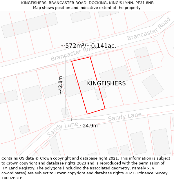 KINGFISHERS, BRANCASTER ROAD, DOCKING, KING'S LYNN, PE31 8NB: Plot and title map