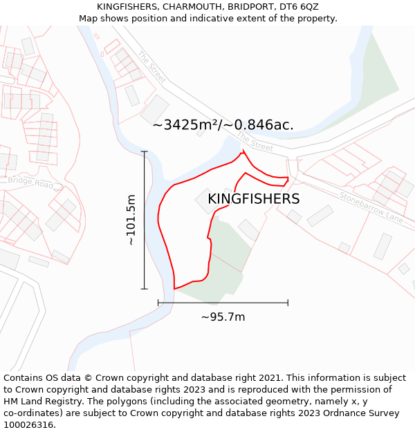 KINGFISHERS, CHARMOUTH, BRIDPORT, DT6 6QZ: Plot and title map