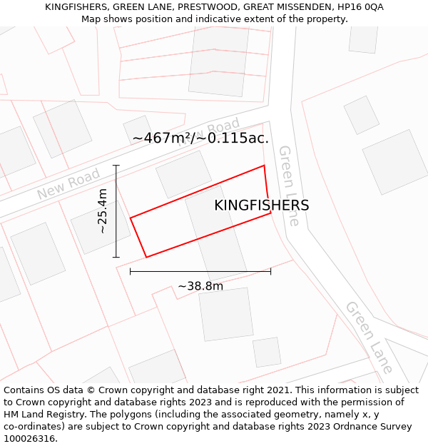 KINGFISHERS, GREEN LANE, PRESTWOOD, GREAT MISSENDEN, HP16 0QA: Plot and title map