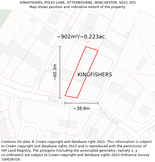 KINGFISHERS, POLES LANE, OTTERBOURNE, WINCHESTER, SO21 2DS: Plot and title map