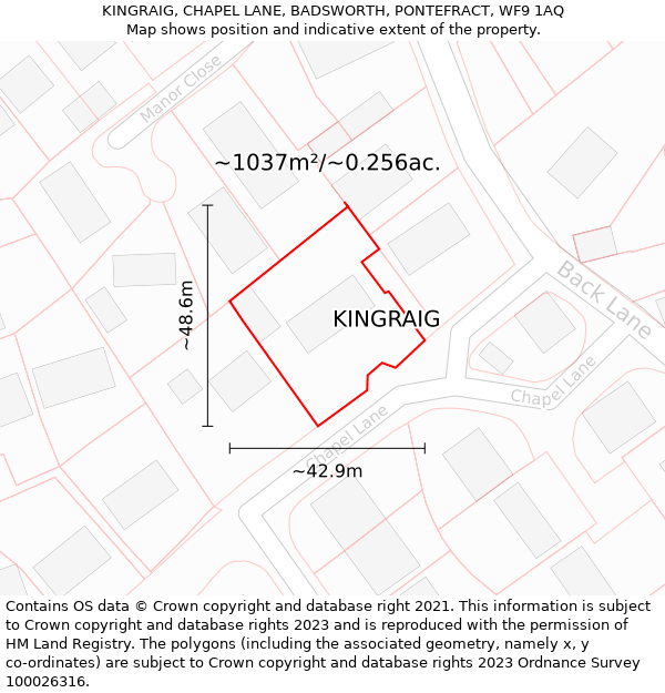 KINGRAIG, CHAPEL LANE, BADSWORTH, PONTEFRACT, WF9 1AQ: Plot and title map