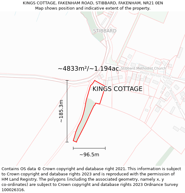 KINGS COTTAGE, FAKENHAM ROAD, STIBBARD, FAKENHAM, NR21 0EN: Plot and title map