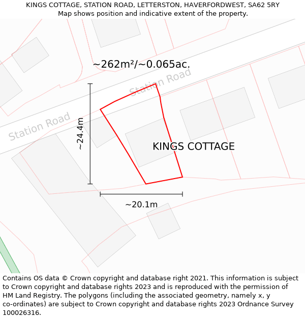 KINGS COTTAGE, STATION ROAD, LETTERSTON, HAVERFORDWEST, SA62 5RY: Plot and title map