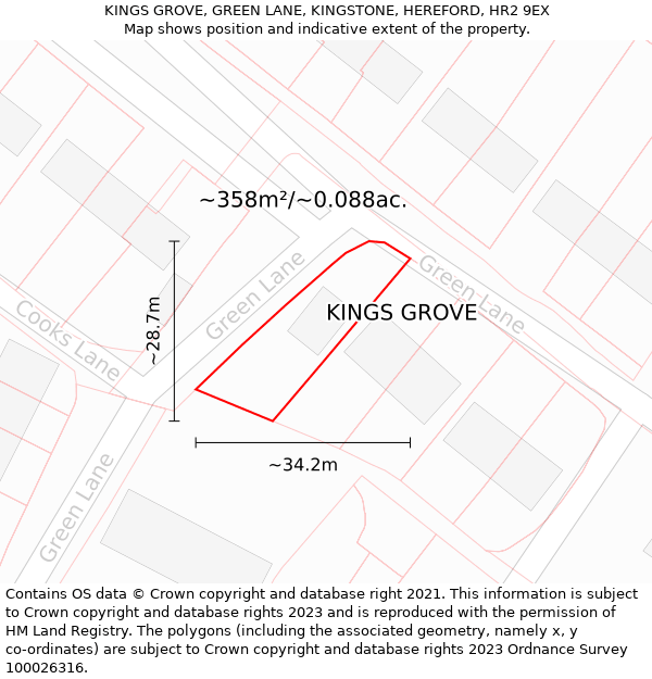 KINGS GROVE, GREEN LANE, KINGSTONE, HEREFORD, HR2 9EX: Plot and title map