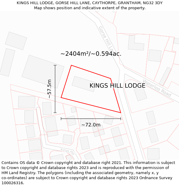KINGS HILL LODGE, GORSE HILL LANE, CAYTHORPE, GRANTHAM, NG32 3DY: Plot and title map