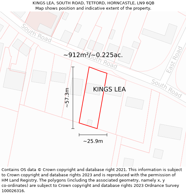 KINGS LEA, SOUTH ROAD, TETFORD, HORNCASTLE, LN9 6QB: Plot and title map