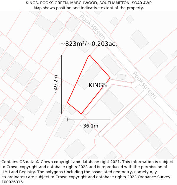 KINGS, POOKS GREEN, MARCHWOOD, SOUTHAMPTON, SO40 4WP: Plot and title map