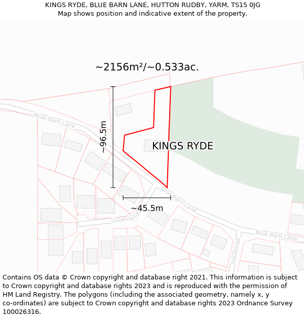 KINGS RYDE, BLUE BARN LANE, HUTTON RUDBY, YARM, TS15 0JG: Plot and title map