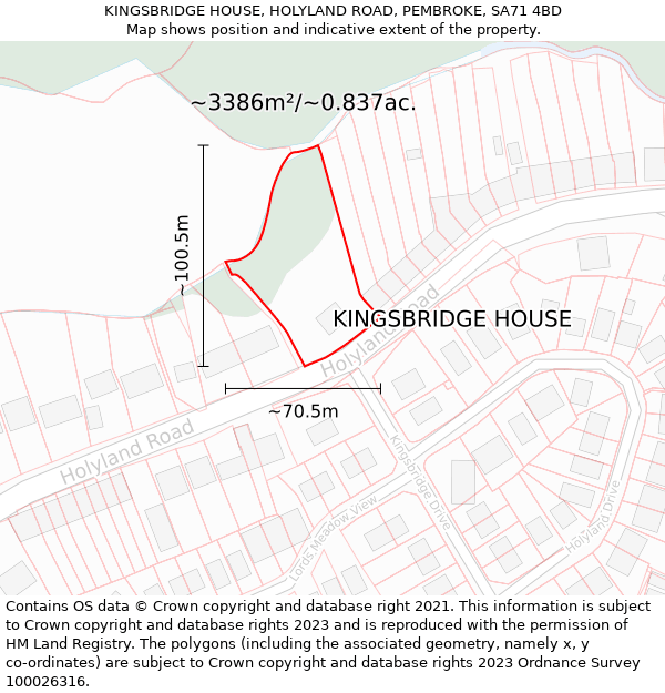 KINGSBRIDGE HOUSE, HOLYLAND ROAD, PEMBROKE, SA71 4BD: Plot and title map