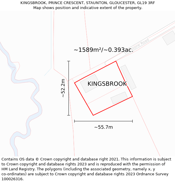 KINGSBROOK, PRINCE CRESCENT, STAUNTON, GLOUCESTER, GL19 3RF: Plot and title map