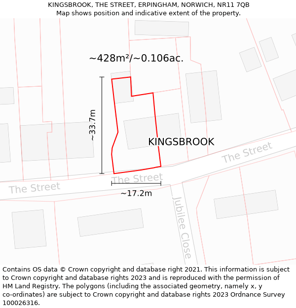 KINGSBROOK, THE STREET, ERPINGHAM, NORWICH, NR11 7QB: Plot and title map