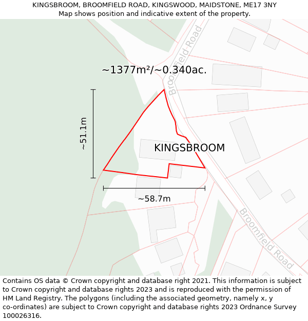 KINGSBROOM, BROOMFIELD ROAD, KINGSWOOD, MAIDSTONE, ME17 3NY: Plot and title map