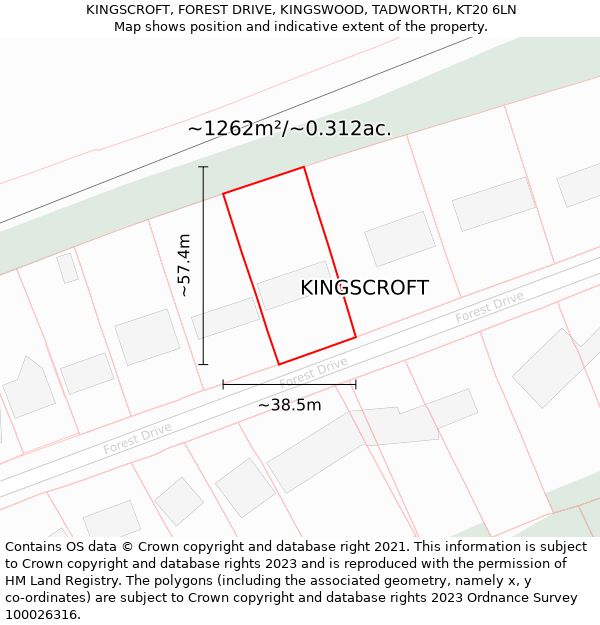 KINGSCROFT, FOREST DRIVE, KINGSWOOD, TADWORTH, KT20 6LN: Plot and title map