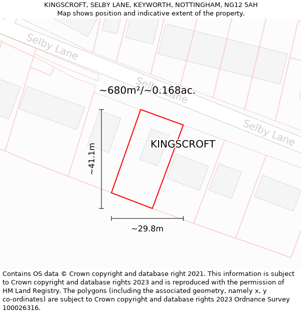 KINGSCROFT, SELBY LANE, KEYWORTH, NOTTINGHAM, NG12 5AH: Plot and title map