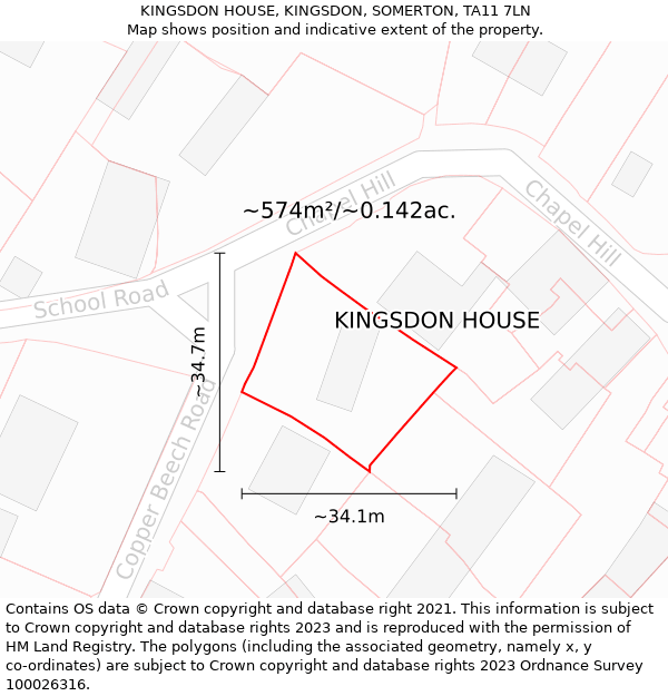 KINGSDON HOUSE, KINGSDON, SOMERTON, TA11 7LN: Plot and title map