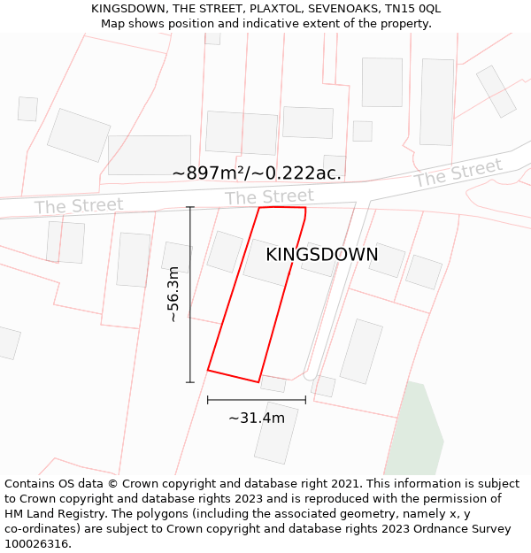 KINGSDOWN, THE STREET, PLAXTOL, SEVENOAKS, TN15 0QL: Plot and title map