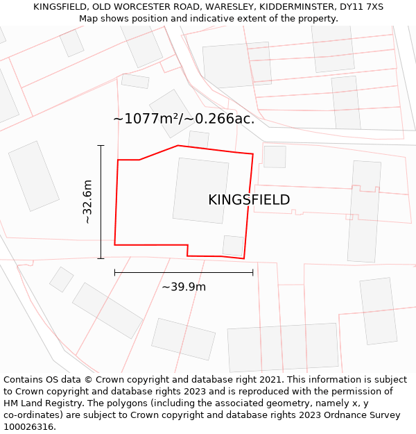 KINGSFIELD, OLD WORCESTER ROAD, WARESLEY, KIDDERMINSTER, DY11 7XS: Plot and title map