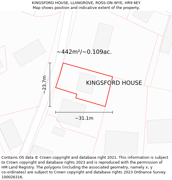 KINGSFORD HOUSE, LLANGROVE, ROSS-ON-WYE, HR9 6EY: Plot and title map