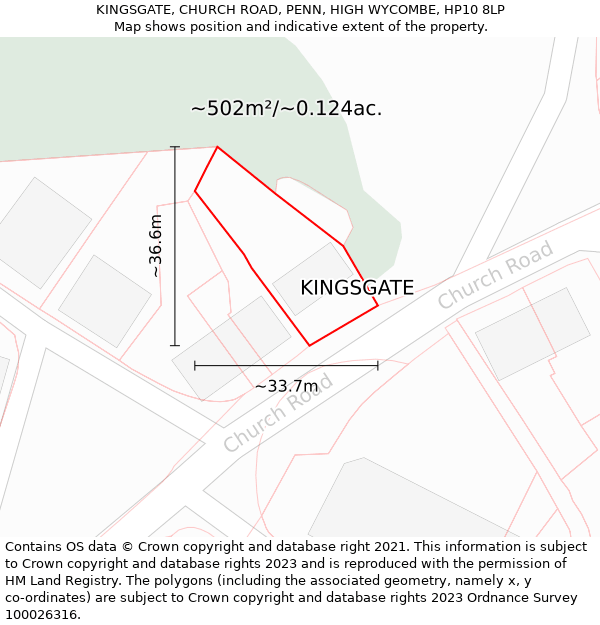 KINGSGATE, CHURCH ROAD, PENN, HIGH WYCOMBE, HP10 8LP: Plot and title map