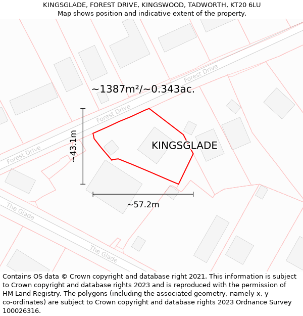 KINGSGLADE, FOREST DRIVE, KINGSWOOD, TADWORTH, KT20 6LU: Plot and title map