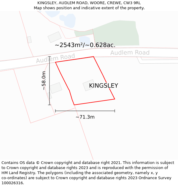 KINGSLEY, AUDLEM ROAD, WOORE, CREWE, CW3 9RL: Plot and title map